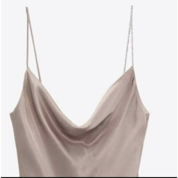 Zara Nude Sparkly Strap Slip Dress Rhinestone Strap Slip Size Small NWT - Picture 4 of 14